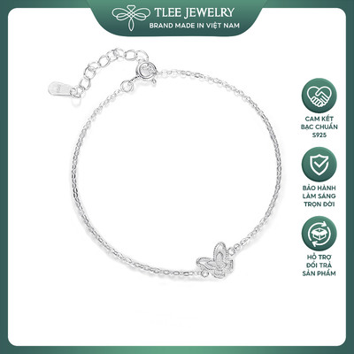 Lắc tay bạc nữ TLEE hồ điệp cánh đôi viền bo hạt nổi cách điệu TLEE JEWELRY LT0382