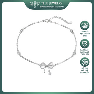 Lắc chân bạc nữ TLEE, vòng chân nơ treo hạt đá nhẩy lấp lánh TLEE JEWELRY LC0133