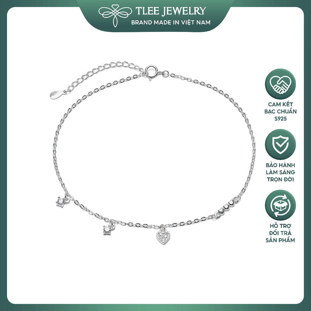 Lắc chân bạc nữ TLEE mẫu tim đá nhỏ xinh xắn TLEE JEWELRY LC0134