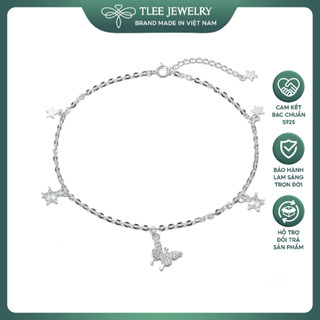 Lắc chân bạc nữ TLEE dây hoa treo charm hồ điệp ánh sao lấp lánh nữ tính TLEE JEWELRY LC0136