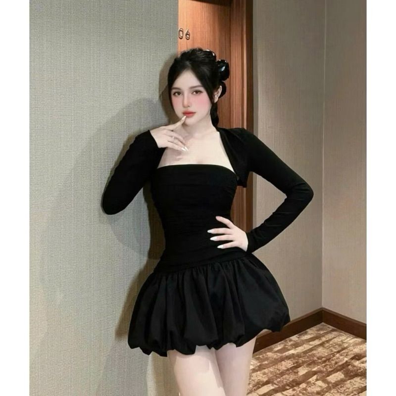 Bigsize Hiếu Hiếu Set áo cúp kèm khoác kèm chân váy bí 55-100kg