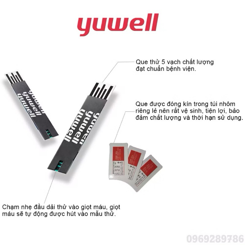 Combo 50 test đường huyết Yuwell kèm 50 kim máy đường huyết Yuwell 710, 301, 582, 586