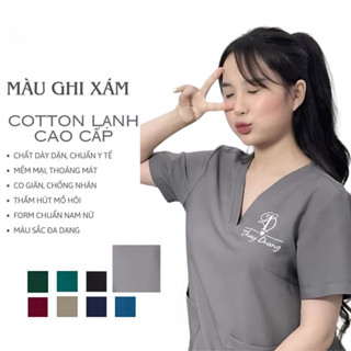 Đồng phục Spa màu Xám Ghi Cotton Lạnh, Bộ quần áo y tế, dược sĩ, Scrubs bác sĩ, Blouse, y tá Nam nữ