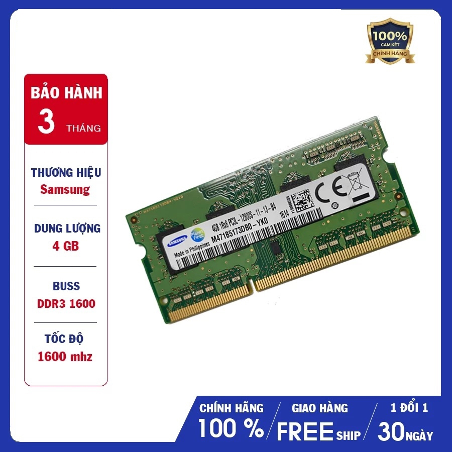 RAM Laptop Samsung 4GB DDR3-1600Mhz PC3 PC3L-12800