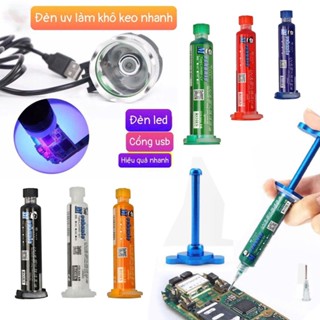  COMBO Keo UV phủ mạch cách điện chống lem mass mối hàn... kèm Đèn UV sấy keo Tay đẩy bơm keo 