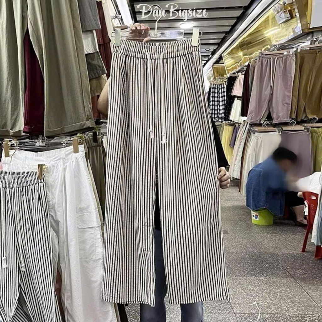 Quần Dài Kẻ Sọc Bigsize Nữ,Quần Suông Ống Rộng Dáng Vải Mềm Mại Mát Mẻ Q534