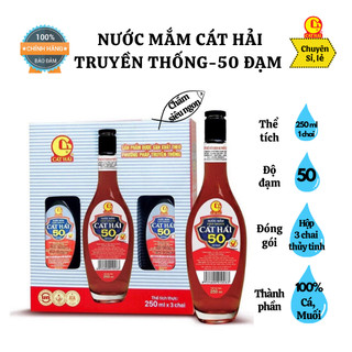 Hộp 3 chai Nước Mắm Cát Hải 50 độ đạm