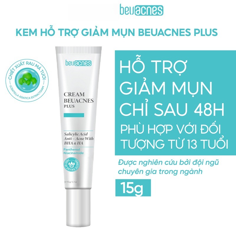 Beuacnes plus,Kem giảm mụn nhanh 24h,chiết xuất rau má, hỗ trợ mờ thâm mụn 15g-B01