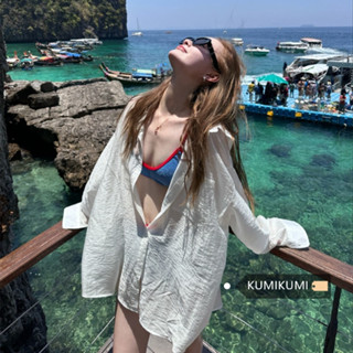 Áo Sơ Mi Nữ Trắng Tay Dài Form Rộng Đũi Tơ - Mcoco - Áo Đi Biển Khoác Ngoài Chống Nắng Mùa Hè Mát Cực Xinh 2025