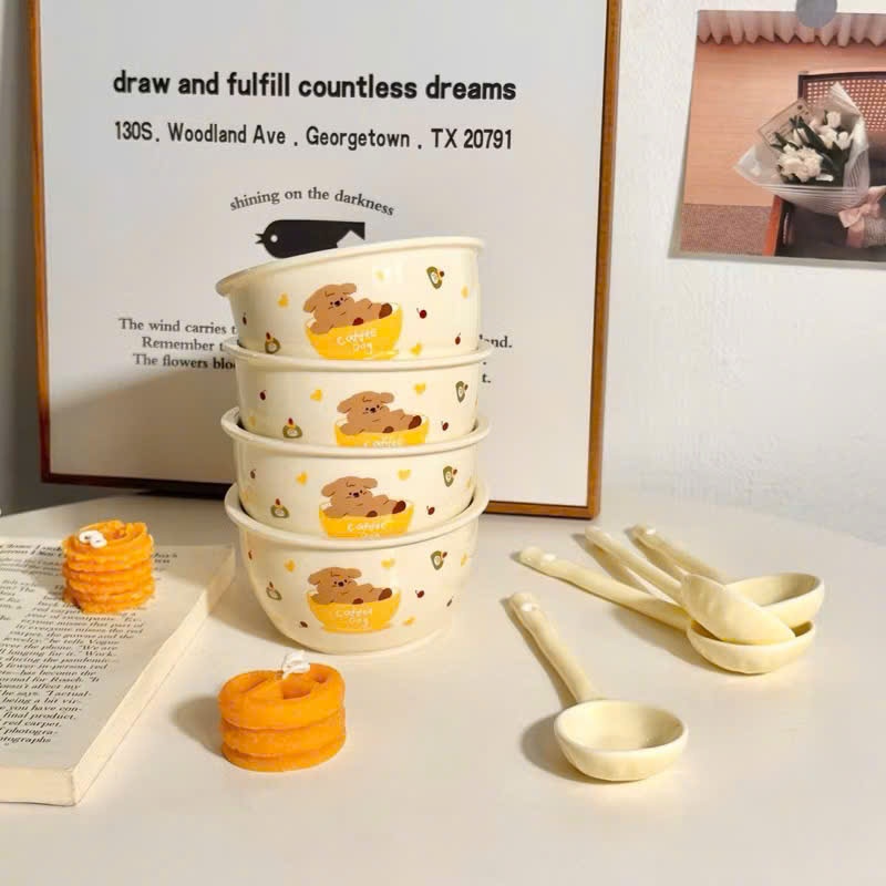 Set Bát Kèm Thìa Hình Coffe Dog ( Set 2 bát + 2 Thìa)