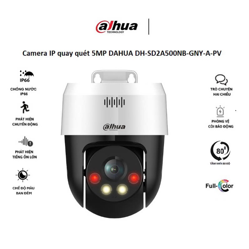 Camera Dahua POE SD2A500NB-GNY-A-PV 5MP, xoay 360 độ, có màu, có micro.