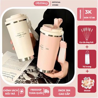 Ly giữ nhiệt có ống hút SITARAYURI PINKCUPS 560M khắc tên inox 304 không đổ mồ hôi giữ nhiệt nóng lạnh từ 12-24H