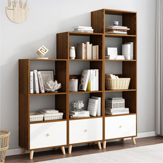 Kệ gỗ để sách decor phong cách Bắc Âu có chân tủ cao, giá sách đa năng nhiều tầng gỗ MDF phủ Melamine cao cấp