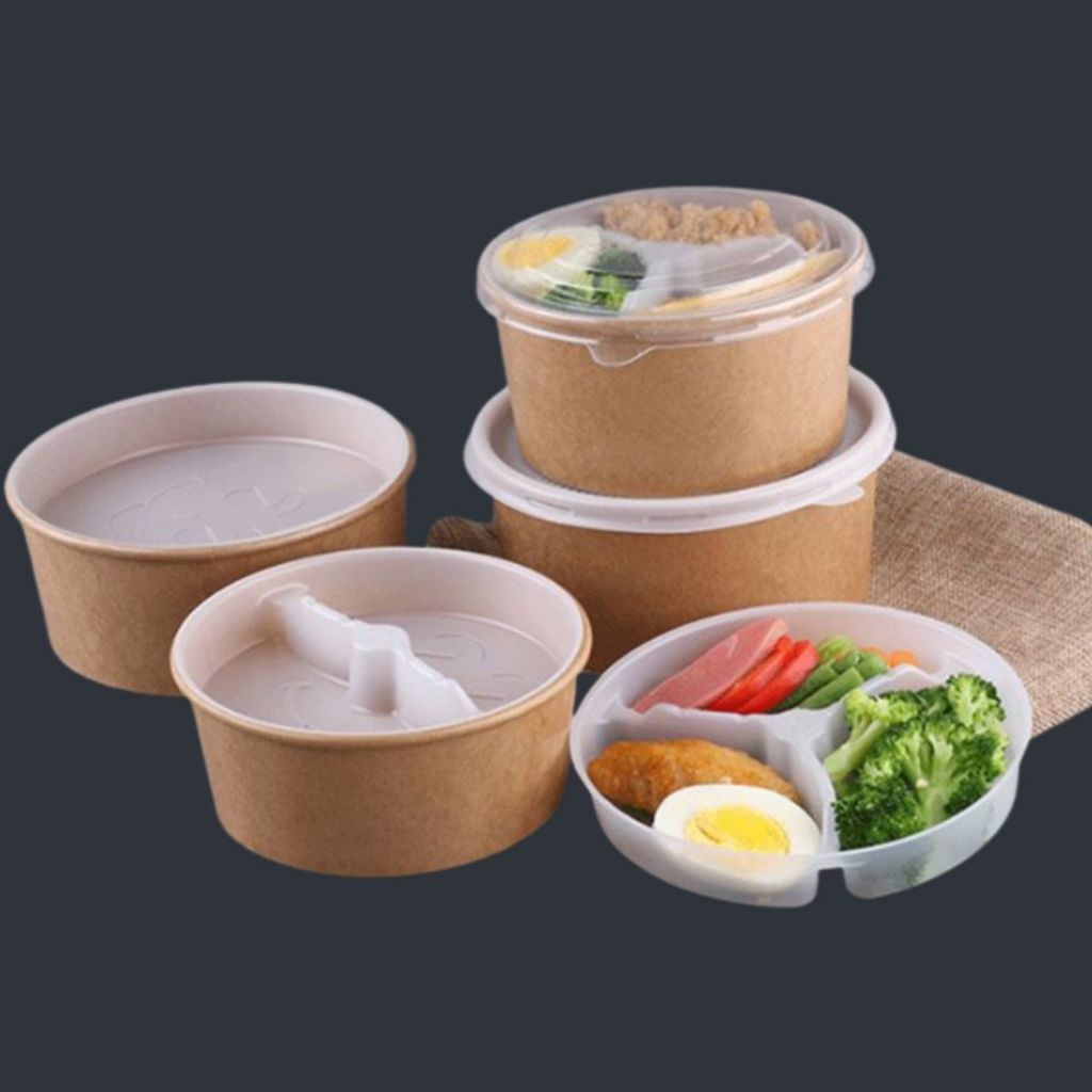 [Rẻ nhất] 50/20 Tô kraft 750ML và 1000ML loại dày kèm khay 1 ngăn/2 ngăn/3 ngăn và nắp chịu nhiệt/nắ