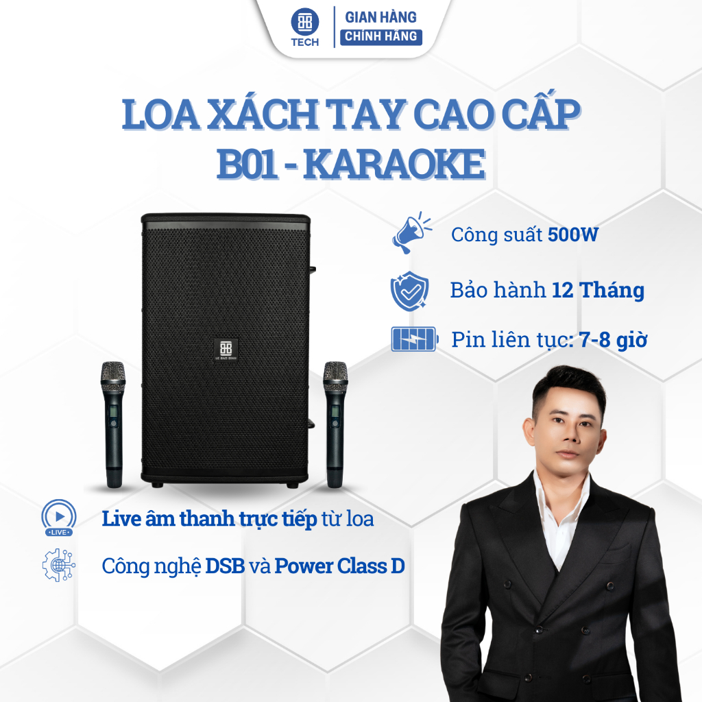 LOA XÁCH TAY CAO CẤP B01 - KARAOKE Công Suất Mạnh 500W, Kết nối đàn Guitar – DJ, Bảo Hành 12 Tháng |