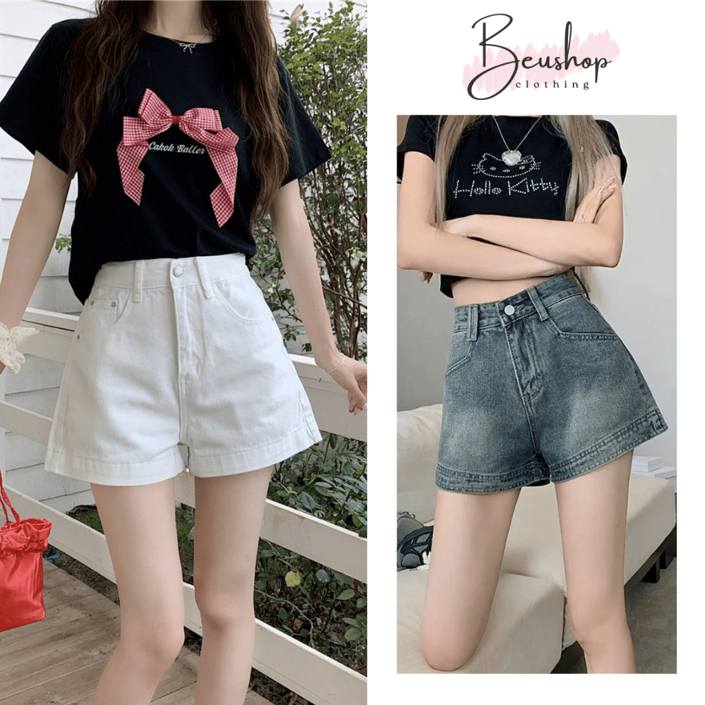 Quần Short Jean Nữ Xanh Trắng Co Giãn Cạp Cao Chất Jean Denim Ôm Eo Tôn Dáng Form Ngắn HOTTREND MIAA