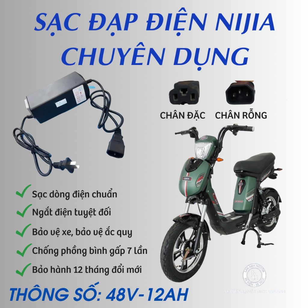 SẠC XE ĐIỆN 48V12Ah xe đạp điện NIJIA 4 bình nhỏ (48V12Ah) CHUYÊN DỤNG - BẢO HÀNH CHÍNH HÃNG 12 THÁN