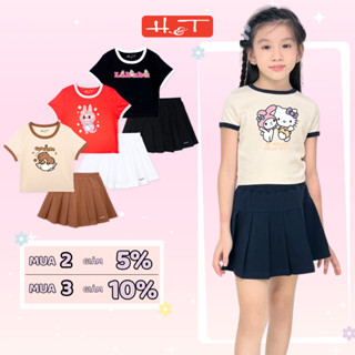 Set váy bé gái Labubu Capybara Sanrio H&T, bộ áo croptop chân váy dễ thương cho bé gái 2-15 tuổi 11-51kg-SDBG007