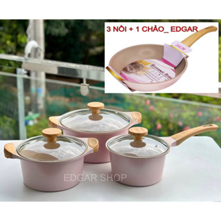 Bộ Nồi Chảo Chống Dính Vân Đá Ecoramic 4 Món Dùng Bếp Từ Hồng Ngoại Bếp Gas