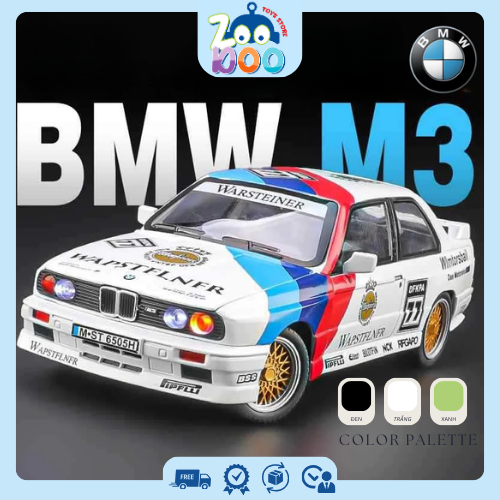 Mô Hình Xe Ô Tô Kim Loại BMW M3,  Nissan Skyline GTR Bản Đua 1:24 - Full Kính - Mở Được Cửa - Trưng 