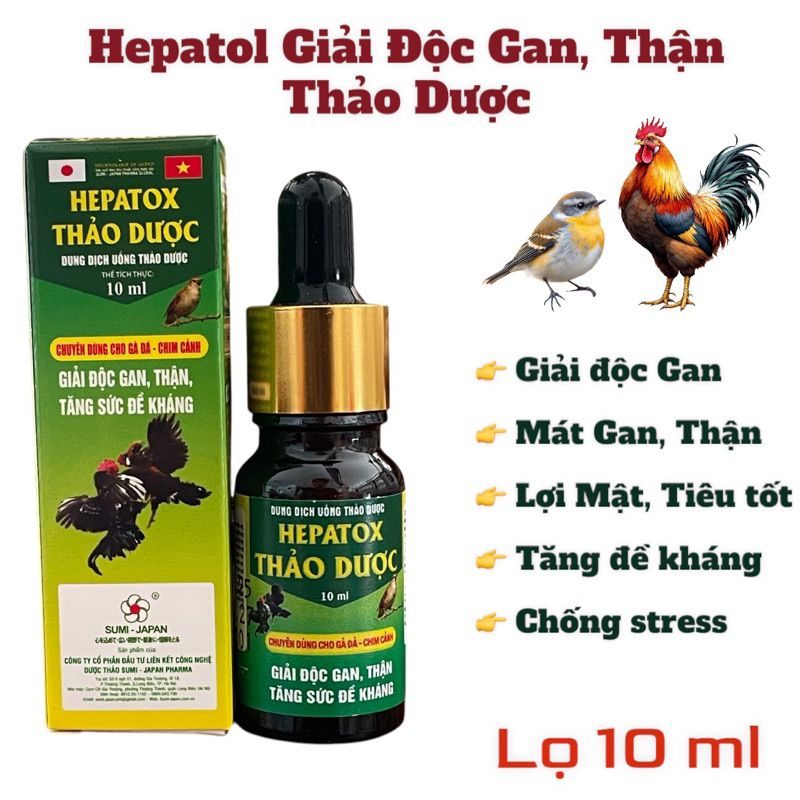 Hepatox thảo dược 10ml giải độc gan, thận cấp tốc, tăng đề kháng, bổ gan thận, lợi mật cho gà đá, ch