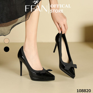  Giày nữ cao gót mũi nhọn đế đúp  da bóng mềm mại  gót nhọn 10 phân 108820 đính nơ FFAN STORE bít mũi big size màu đen be 