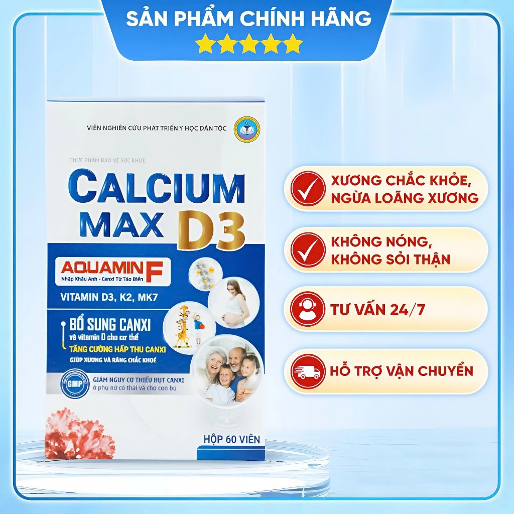[Chứa Magie,Vitamin D3,K2] Viên uống Canxi hữu cơ Calcium Max D3 từ tảo biển đỏ