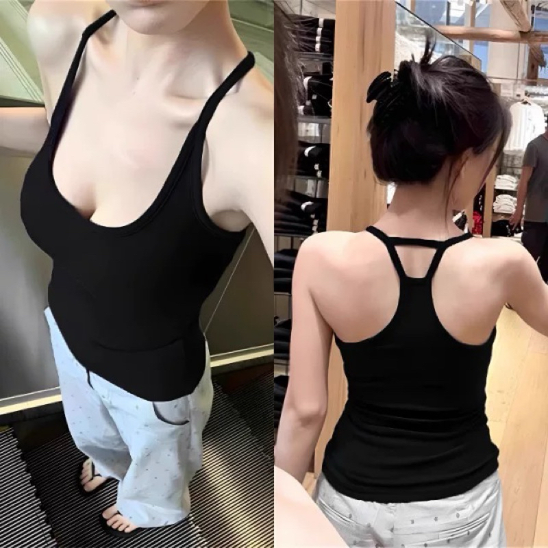 Áo 2 Dây  sợi Bún, Áo hai dây CÓ MÚT ĐỆM quai Nhỏ Ôm Body Dáng Croptop Quyến Rũ bl22 (có bigsize) | BigBuy360 - bigbuy360.vn