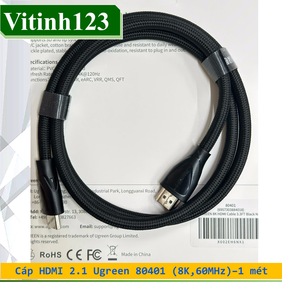 Cáp HDMI 2.1 Ugreen 80401 1 mét (8K,60MHz)