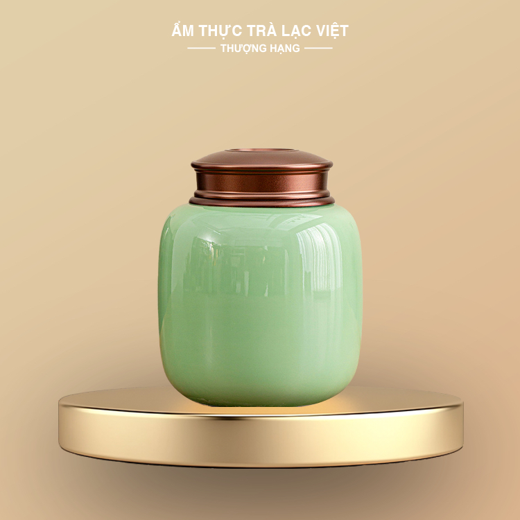Hũ Đựng Trà Sứ Men Xanh Ngọc Nắp Hợp Kim 120g