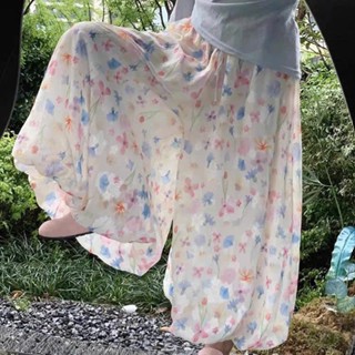 Quần bí hoa sắc màu ống rộng dạng váy vải voan hè mát mẻ (SẴN) (CHUẨN HÀNG LOẠI I in nét, chun viền gấu)