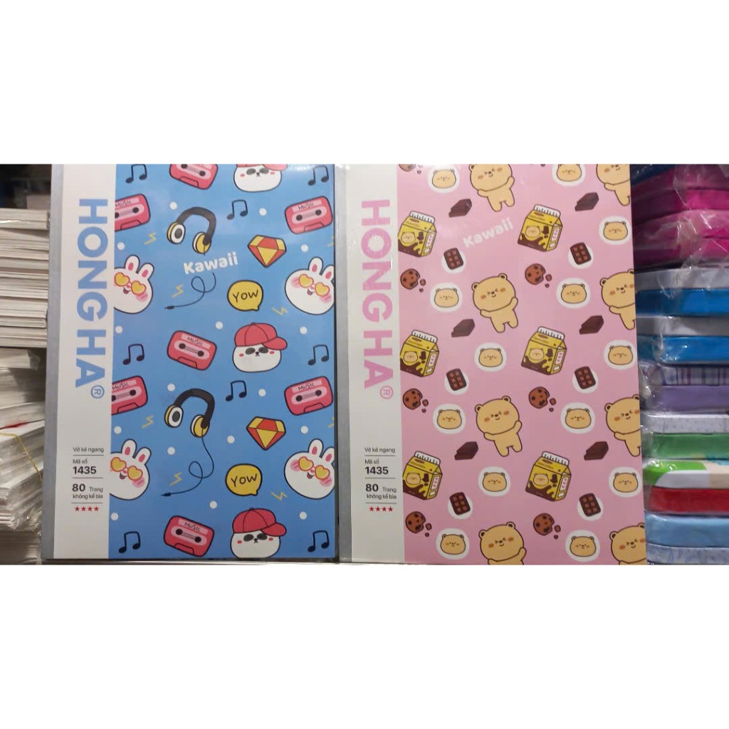 Lốc 5 quyển, 10 quyển Vở kẻ ngang 80 trang, 120 trang  Study Kawaii Hồng Hà - mã 1435, mã 1436