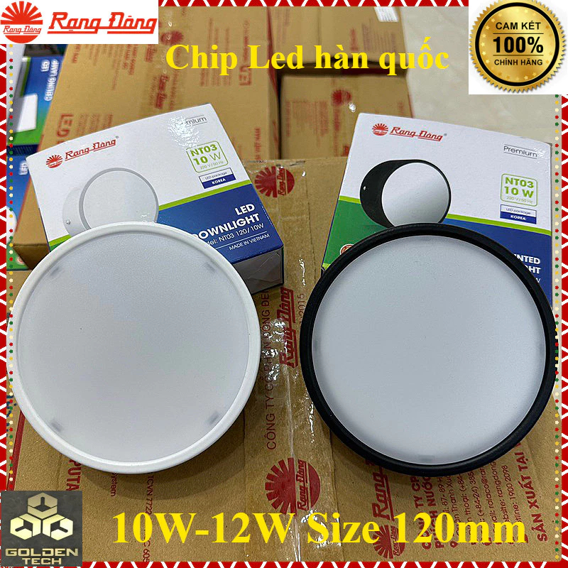 (Chính hãng) Đèn Led Downlight Ốp nổi trần Tròn 10W-12W Đổi 3 màu Rạng Đông Size 120mm Model NT03