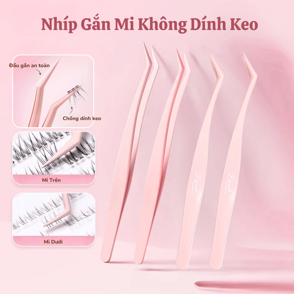  Nhíp gắn mi LYNH hồng chống dính keo chuyên dùng cho mi tự dính và mọi loại lông mi 