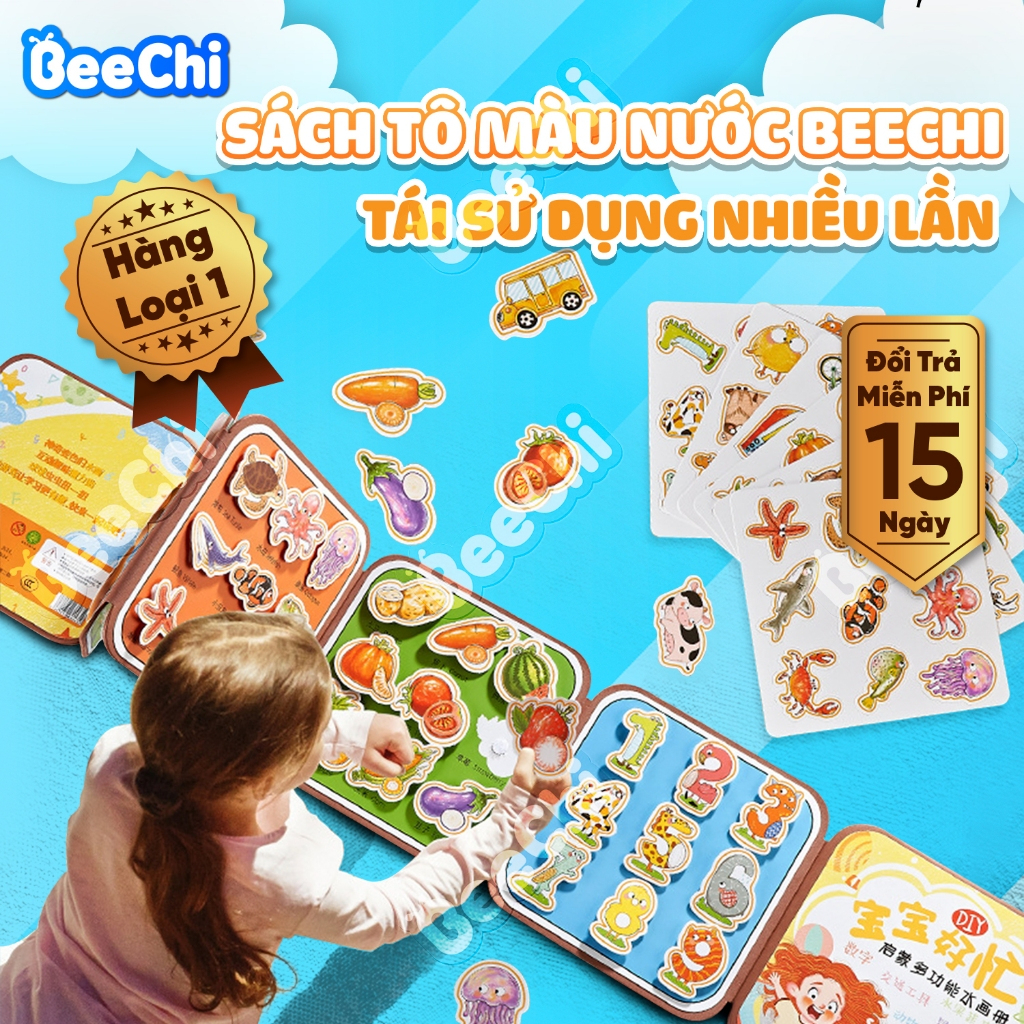 Sách Tô Màu Nước BeeChi Kích Thích Sự Sáng Vẽ Tranh Nước Tái Sử Dụng Nhiều Lần, Kèm 5 Trang Bóc Dán