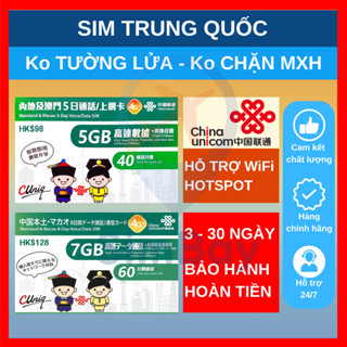 SIM DU LỊCH TRUNG QUỐC nhà mạng lớn mạnh nhất chính hãng 4G/5G, Không chặn M XH, gia hạn ngày