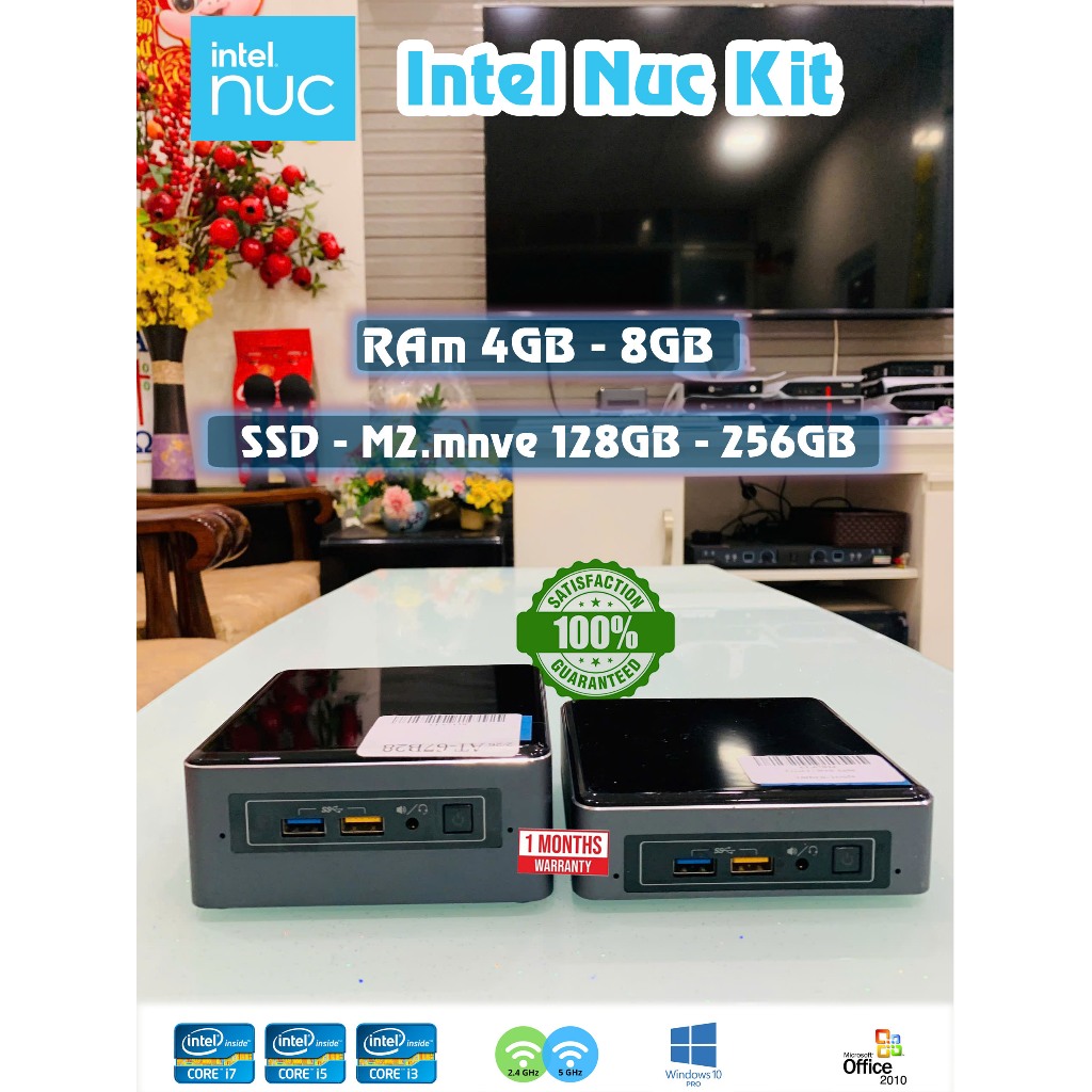 Máy tính mini Intel Nuc Kit core i3 7100U / ram 8gb / m2.nvme 128 máy Mỹ về nguyên Case, Win 10 Pro 