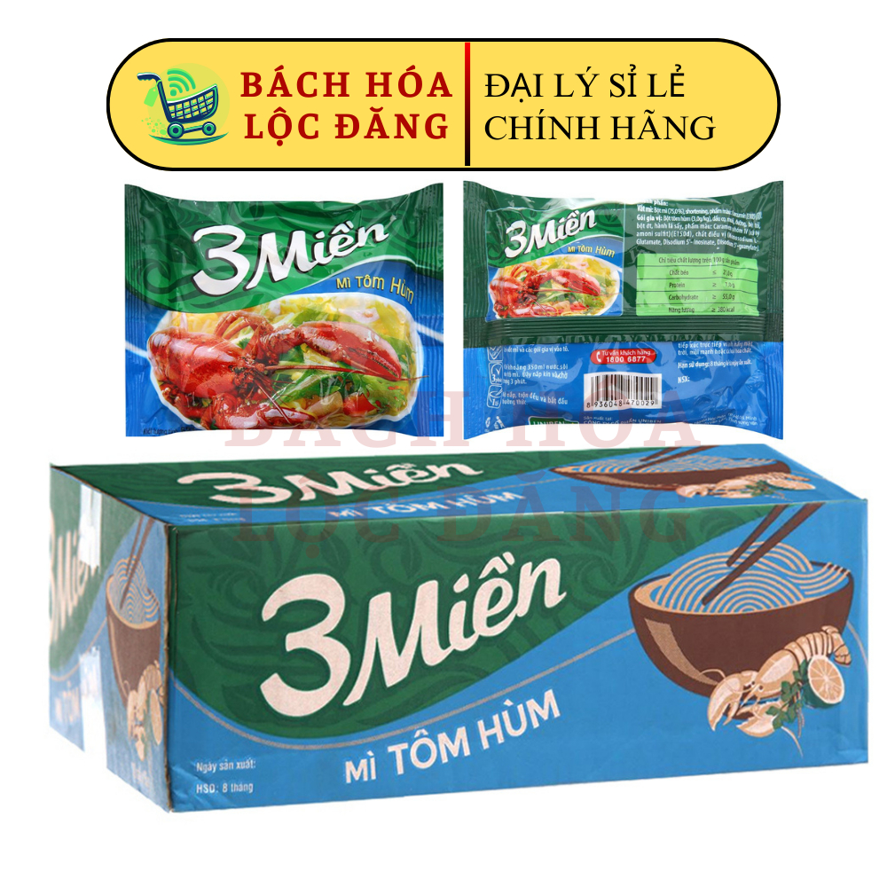 Thùng 30 gói mì 3 Miền tôm hùm 65g. - Mì tôm hùm 3 Miền.