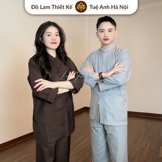 Pháp phục đồ lam đi chùa truyền thống nam/nữ nút cây vải kate loại 1 mát thấm hút mồ hôi - Lam Tuệ Anh