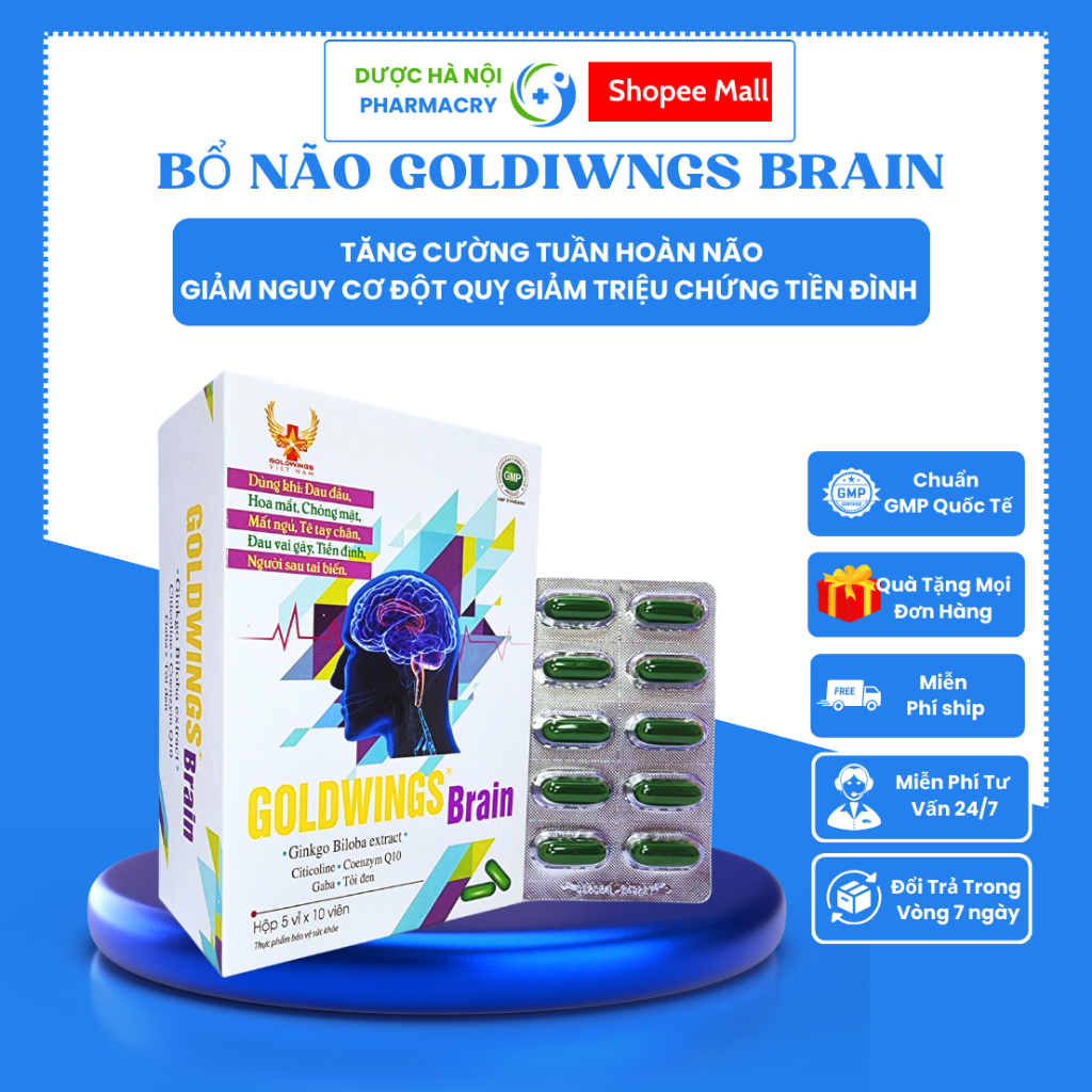 Viên Uống Hoạt Huyết Não Goldwings Brain Ginkgo Biloba Giúp Tăng Tuần Hoàn Não, Giảm Hoa Mắt Chóng M