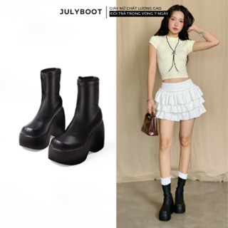 (lùi size)Boot nữ Gothic Julyboot Đế Cao Bánh Mì Cổ Vừa Cao 10 cm Big Size Chiều Cao Khủng Boot Đùi - Bốt Nữ Cao Cổ  yyt