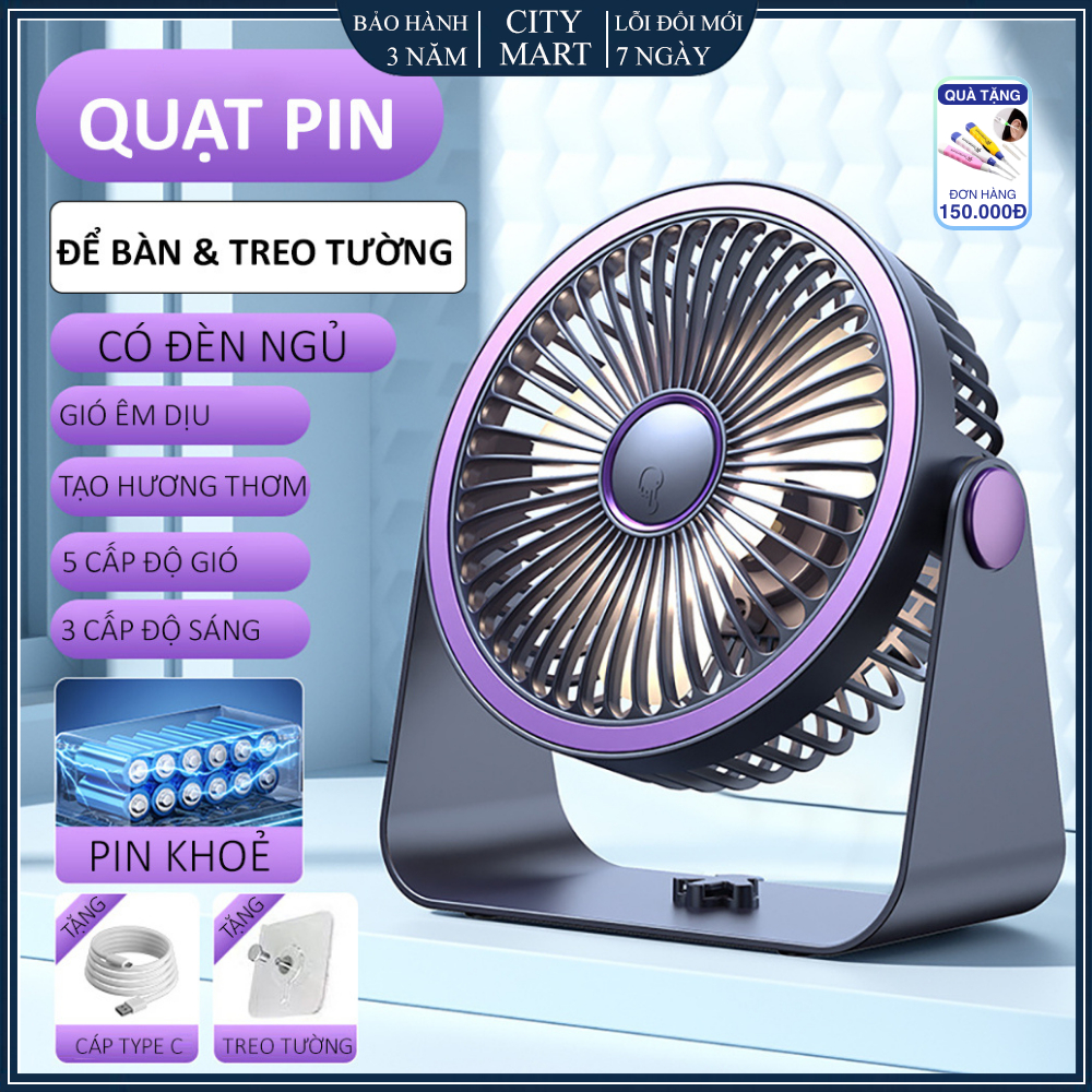 Quạt Mini, Quạt Để Bàn 20000mAh Quạt Pin Siêu Khỏe, Quạt Hè Gió Mạnh 3 Tốc Độ Quạt để bàn có thể sạc