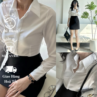 Áo sơ mi nữ màu trắng tinh ôm chiết eo tay dài công sở kiểu giấu cúc chất co dãn không lộ mã SMGCD01