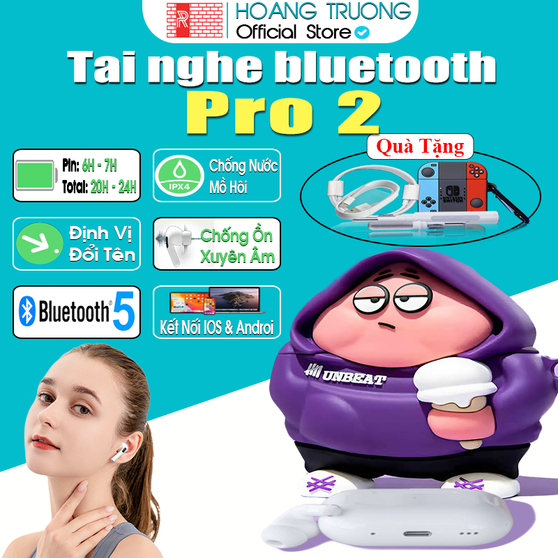 Tai nghe pro Gen 2 8H pin trâu bluetooth 5.3 không dây chống ồn bass căng danh cho iphone androi tặng ốp sạc bút vệ sinh
