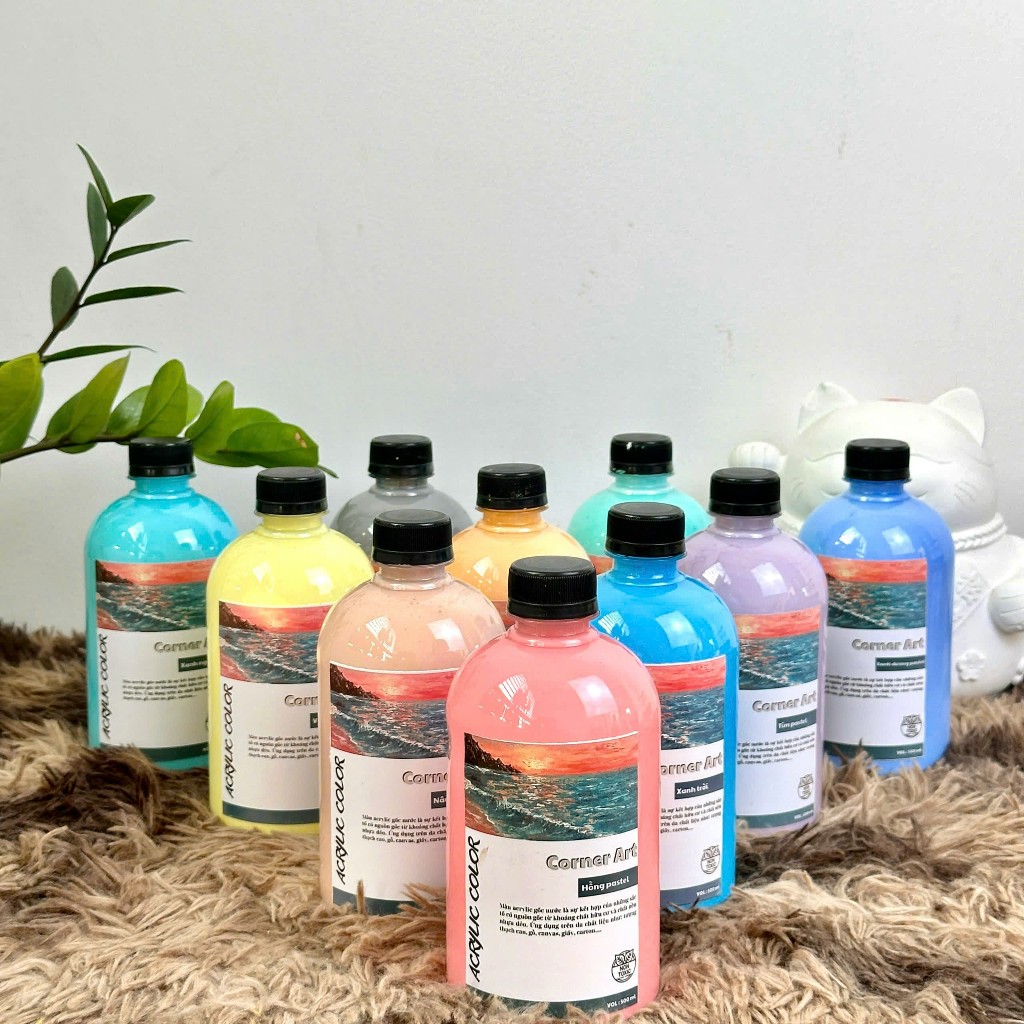 Combo Chai Màu Nước Acrylic 500ml - Bảng Màu Cơ Bản/ Pastel 500ml - Vẽ Trên Nhiều Chất Liệu: Giày, t