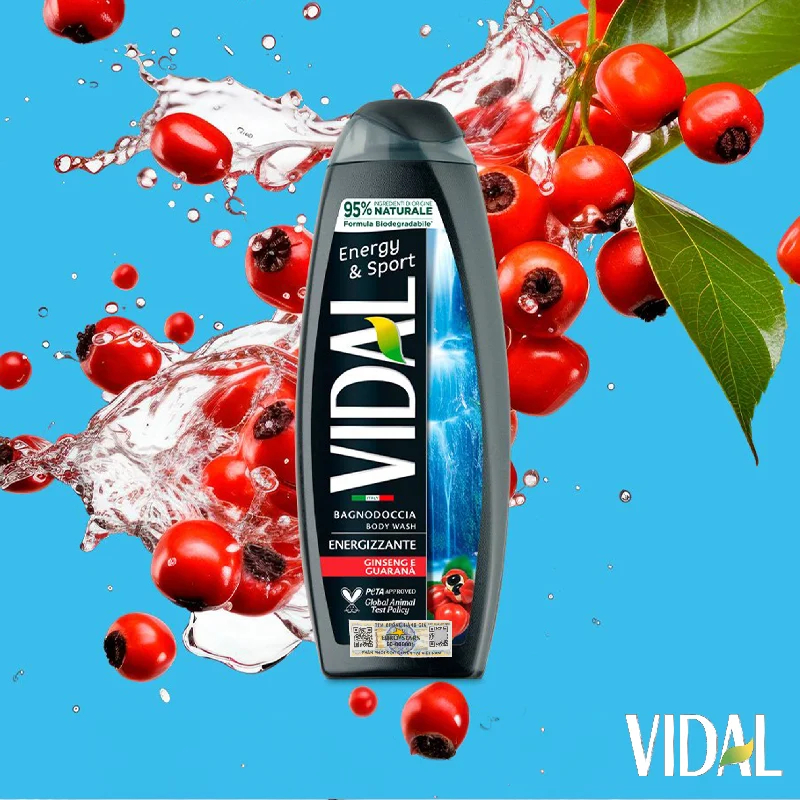 Dầu Tắm Gội 2in1 Chiết Xuất Nhân Sâm Và Guarana Tăng Cường Năng Lượng Vidal Energy & Sport Shower Ge