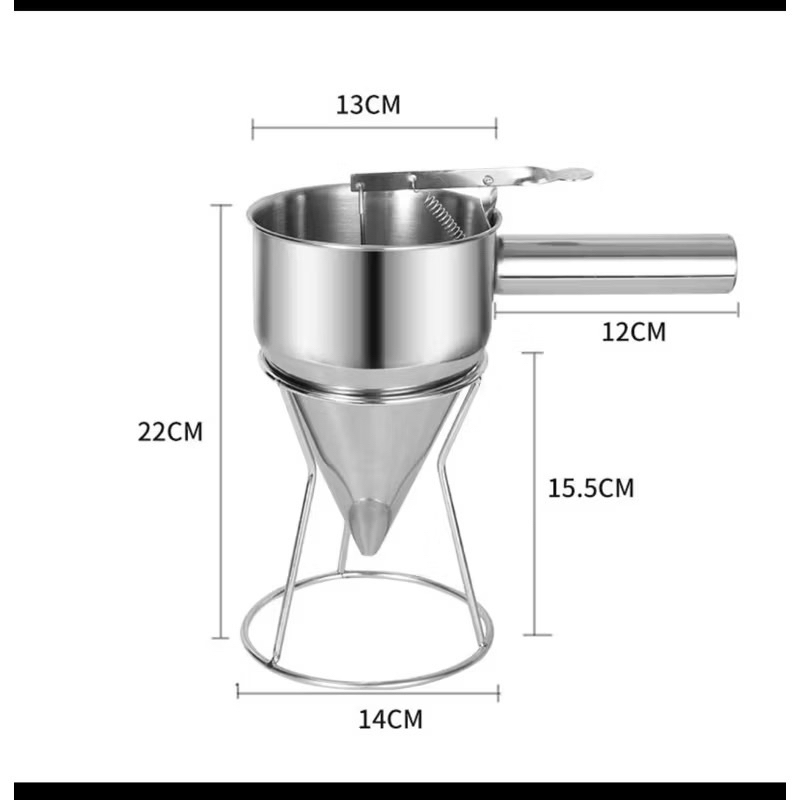 Phễu rót tự ngắt chất liệu inox cao cấp, tặng kèm giá đỡ.Chuyên dụng rót bột bánh,sữa,sữa chua,cafe,chất lỏng,dung dịch