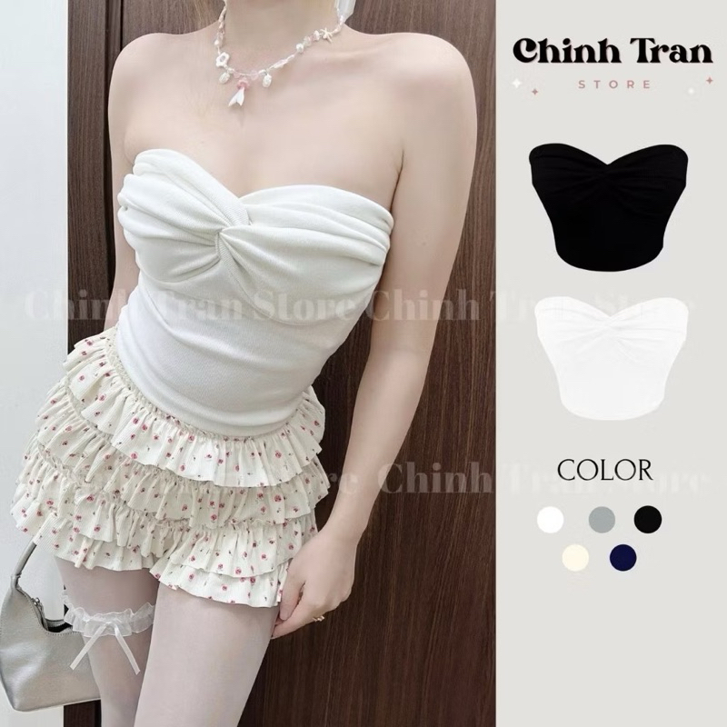 Y1789 Áo ống xoắn ngực borzip croptop Áo tube xoắn ngực tôn dáng | BigBuy360 - bigbuy360.vn