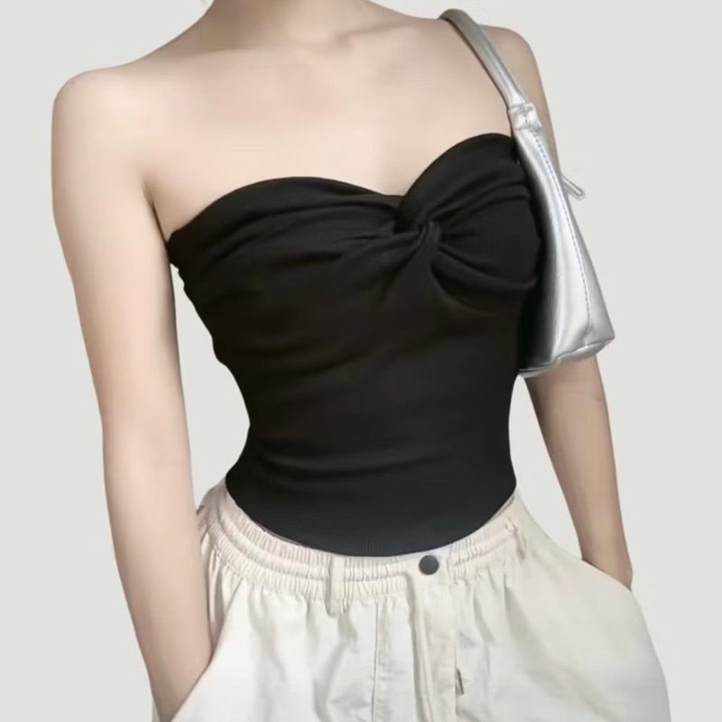 Y1789 Áo ống xoắn ngực borzip croptop Áo tube xoắn ngực tôn dáng | BigBuy360 - bigbuy360.vn