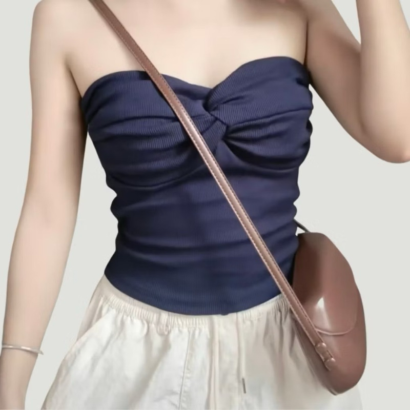Y1789 Áo ống xoắn ngực borzip croptop Áo tube xoắn ngực tôn dáng | BigBuy360 - bigbuy360.vn